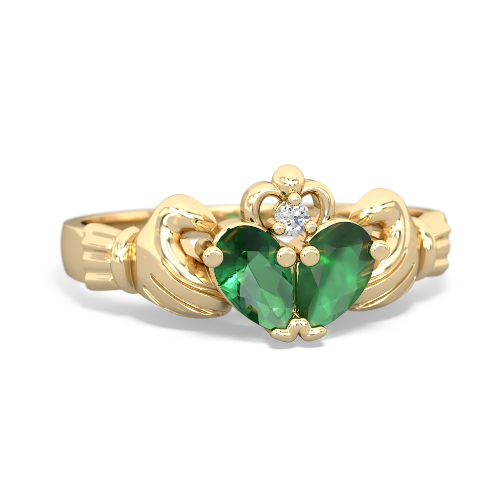 Lab Emerald 'Our Heart' Claddagh 14K Yellow Gold ring R2388