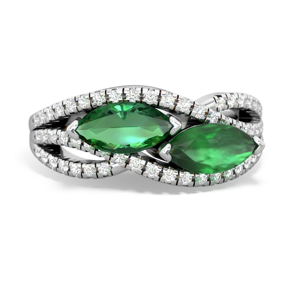 Lab Emerald Diamond Rivers 14K White Gold ring R3070