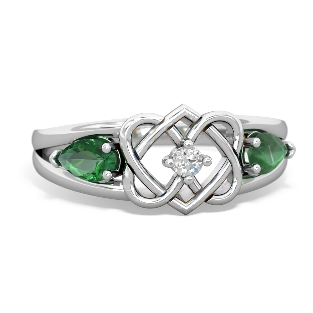 Lab Emerald Hearts Intertwined 14K White Gold ring R5880