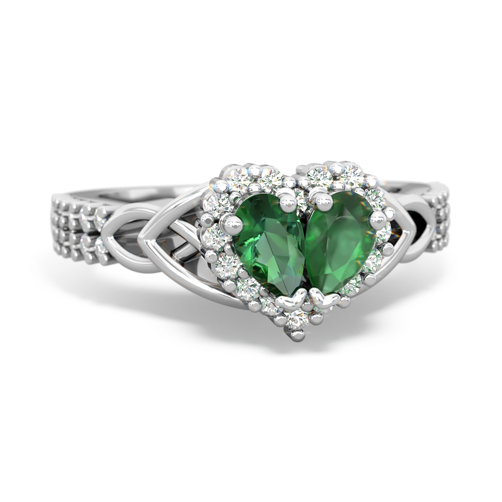 Lab Emerald Celtic Knot Two Hearts As One 14K White Gold ring R2644HRT