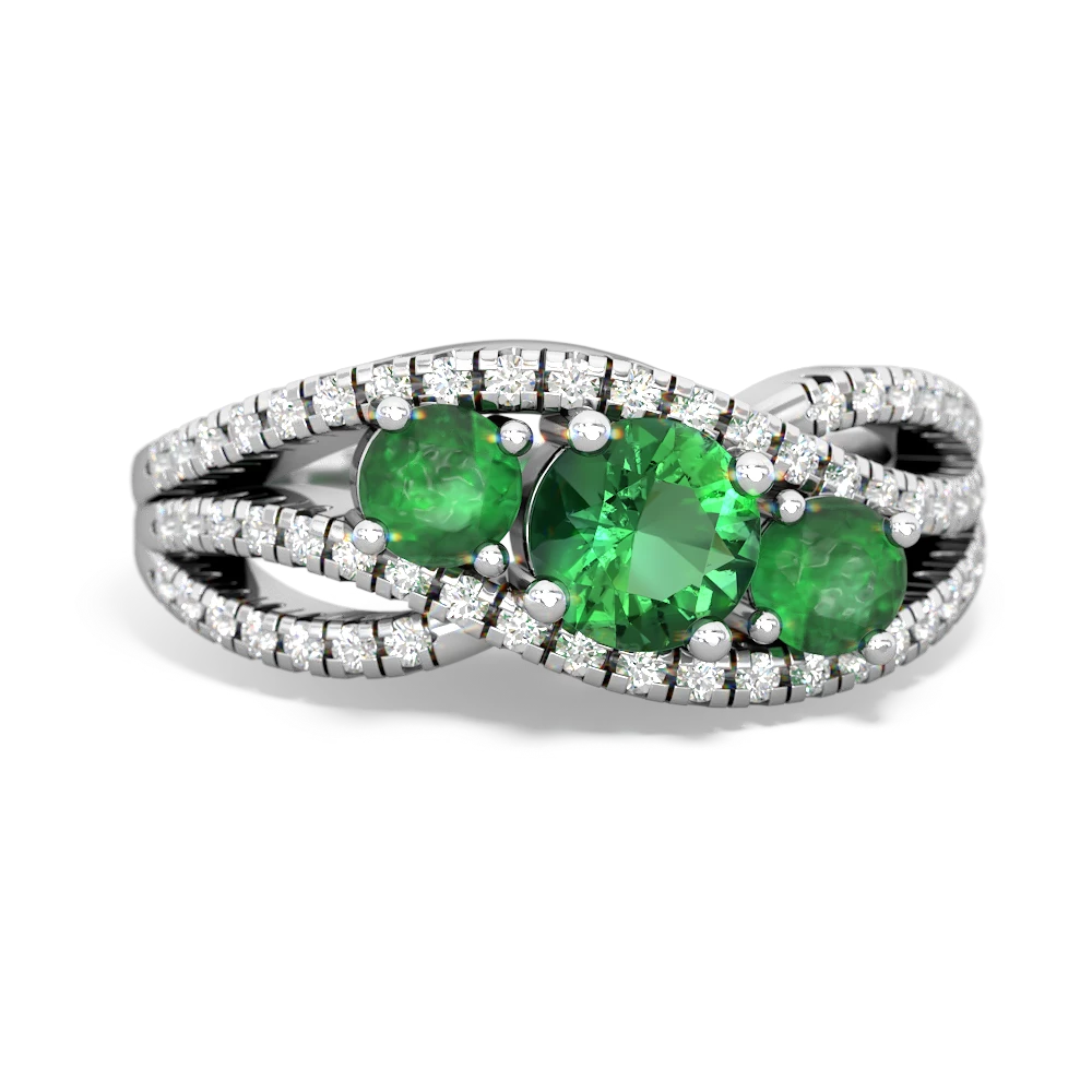 Lab Emerald Three Stone Aurora 14K White Gold ring R3080