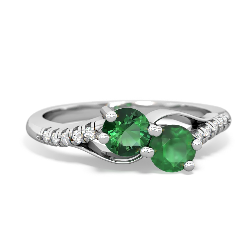 Lab Emerald Infinity Pave Two Stone 14K White Gold ring R5285