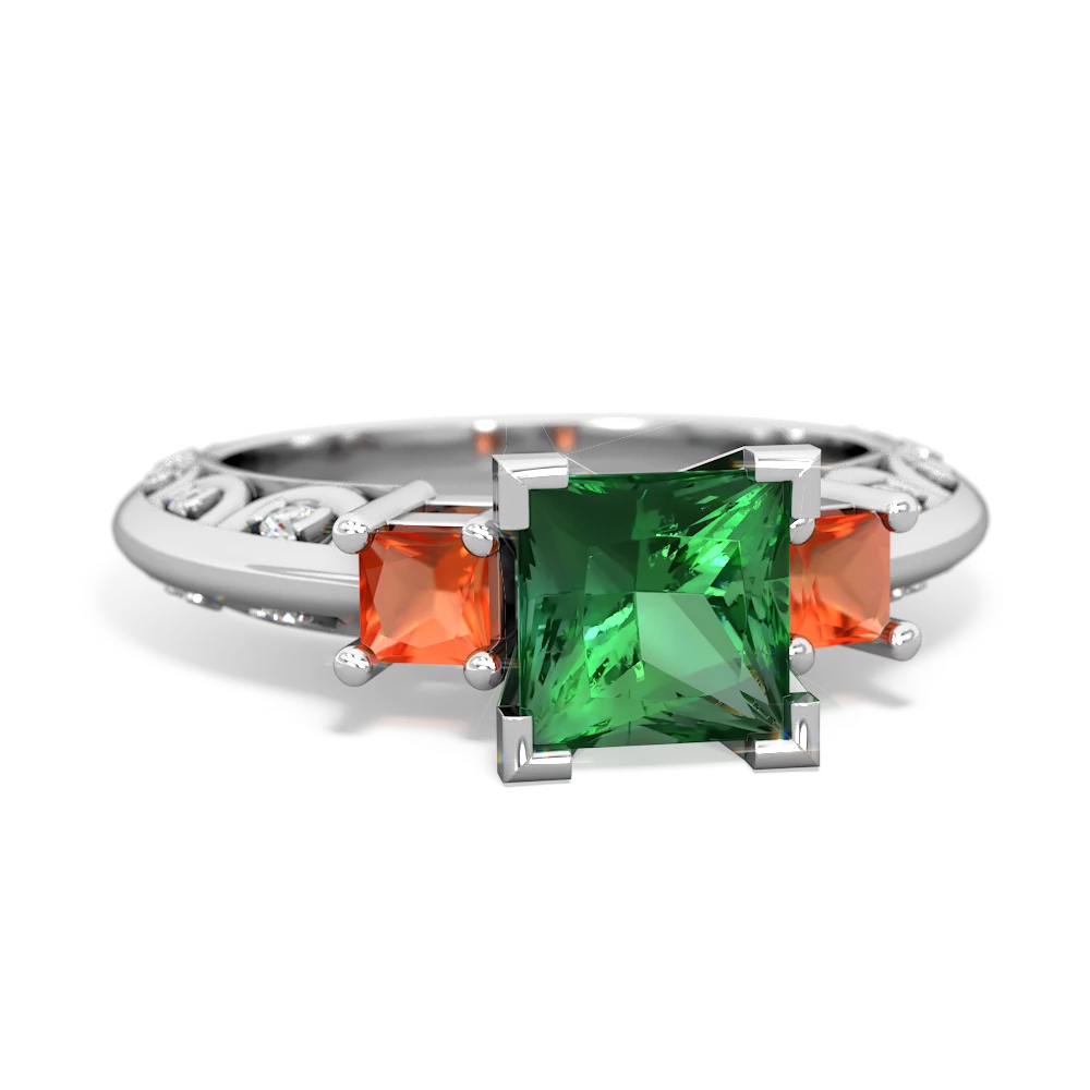 Lab Emerald Eternal Embrace Engagement 14K White Gold ring C2001