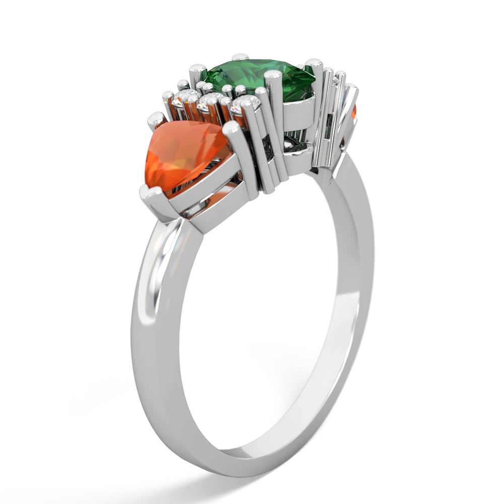 Lab Emerald Antique Style Three Stone 14K White Gold ring R2186