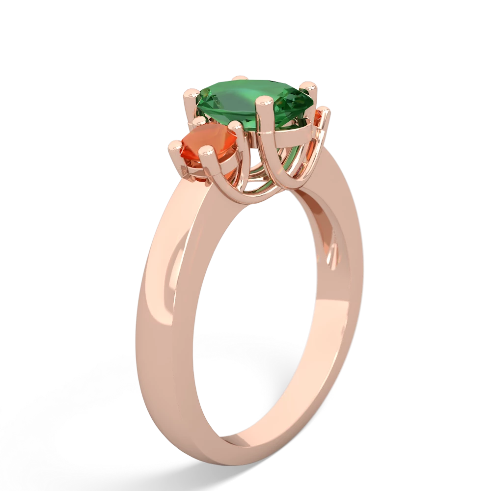 Lab Emerald Three Stone Oval Trellis 14K Rose Gold ring R4024