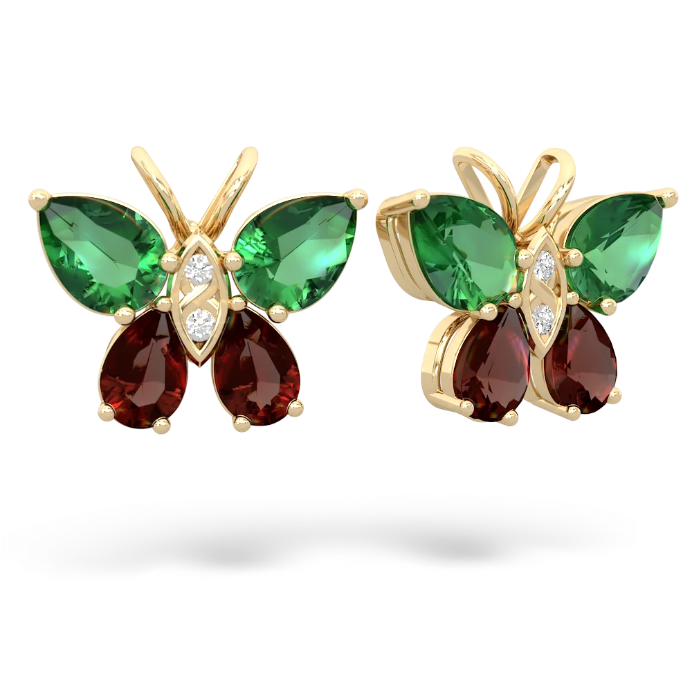 Lab Emerald Butterfly 14K Yellow Gold earrings E2215