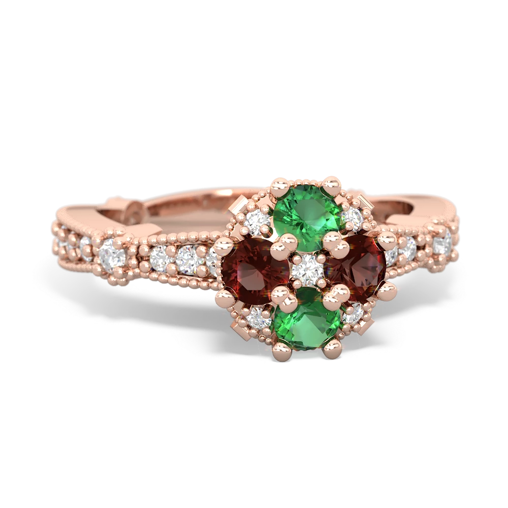 Lab Emerald Sparkling Tiara Cluster 14K Rose Gold ring R26293RD