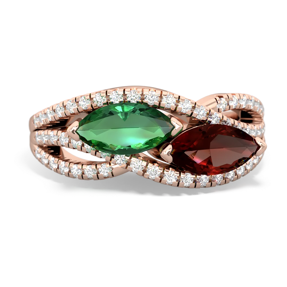 Lab Emerald Diamond Rivers 14K Rose Gold ring R3070