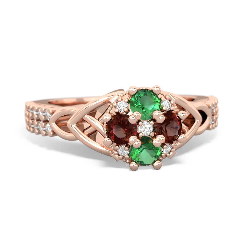 Lab Emerald Celtic Knot Cluster Engagement 14K Rose Gold ring R26443RD