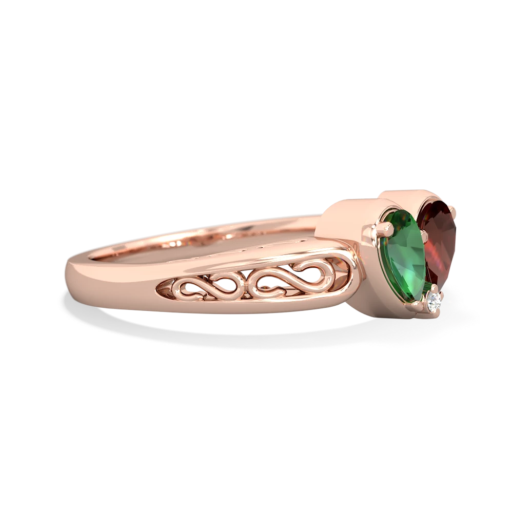 Lab Emerald Filligree 'One Heart' 14K Rose Gold ring R5070