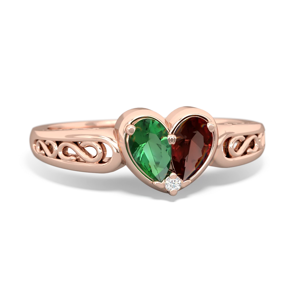 Lab Emerald Filligree 'One Heart' 14K Rose Gold ring R5070