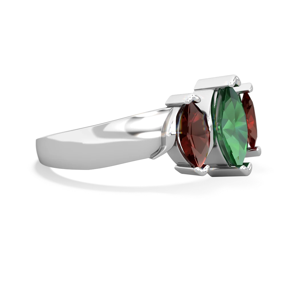 Lab Emerald Three Peeks 14K White Gold ring R2433