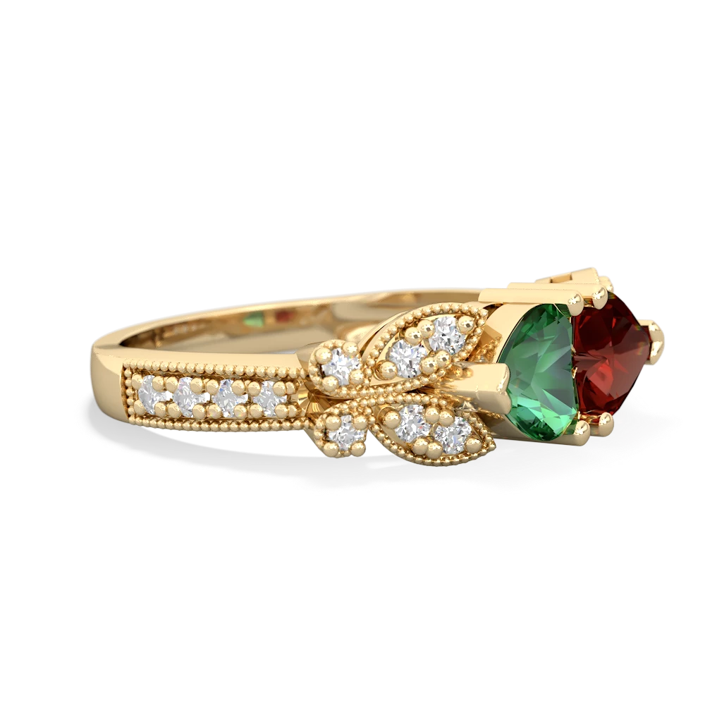 Lab Emerald Diamond Butterflies 14K Yellow Gold ring R5601