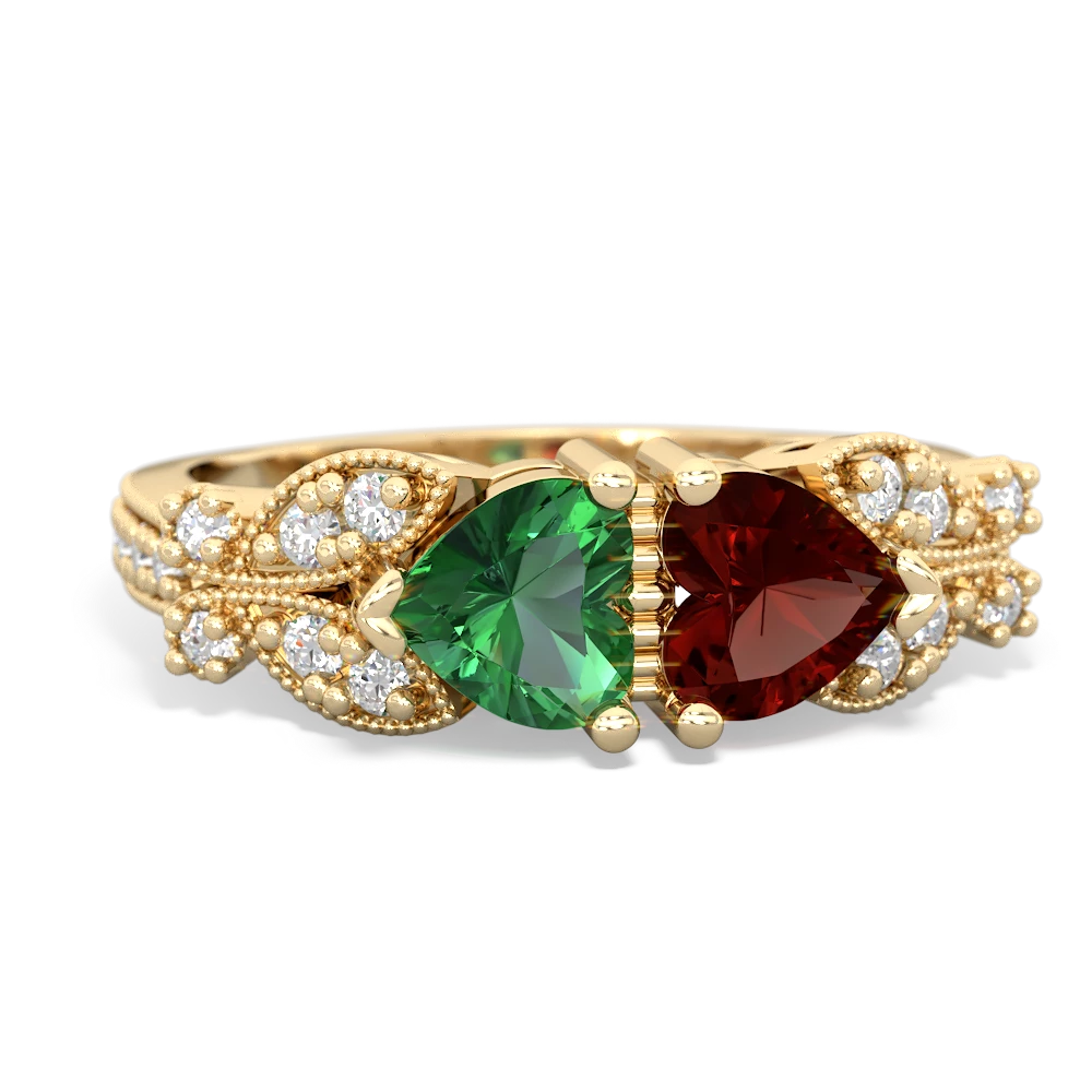 Lab Emerald Diamond Butterflies 14K Yellow Gold ring R5601