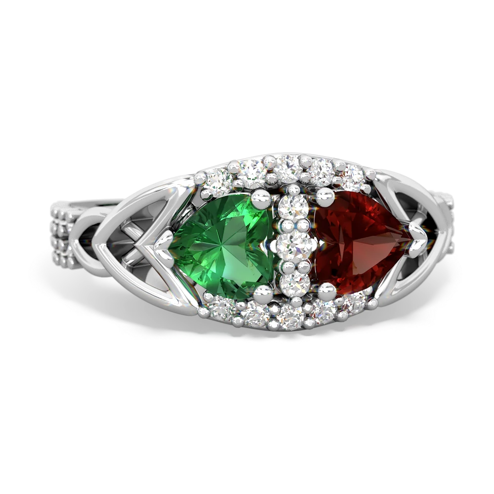 Lab Emerald Sparkling Celtic Knot 14K White Gold ring R2645