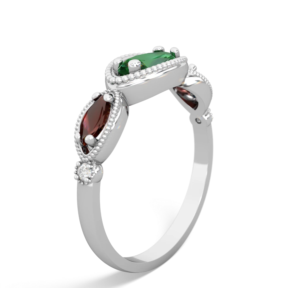 Lab Emerald Milgrain Marquise 14K White Gold ring R5700