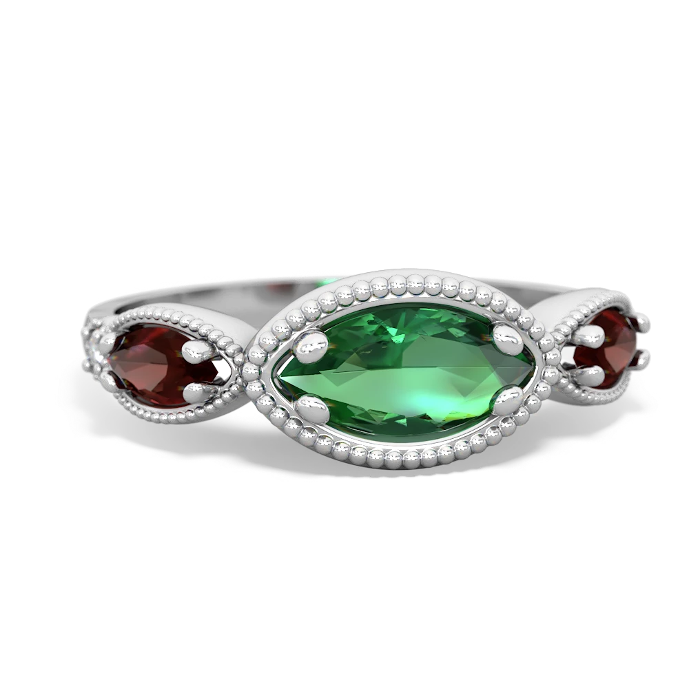 Lab Emerald Milgrain Marquise 14K White Gold ring R5700