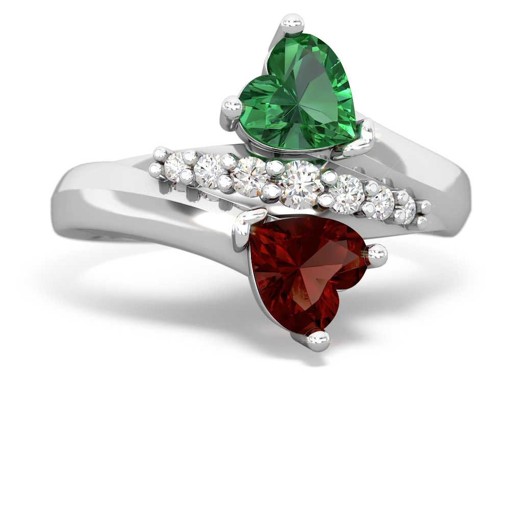 Lab Emerald Heart To Heart 14K White Gold ring R2064