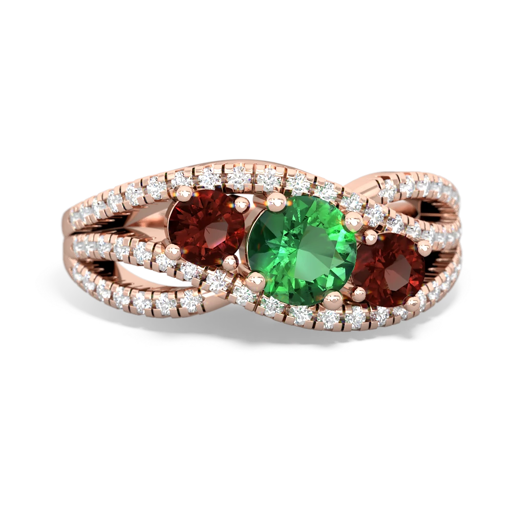 Lab Emerald Three Stone Aurora 14K Rose Gold ring R3080