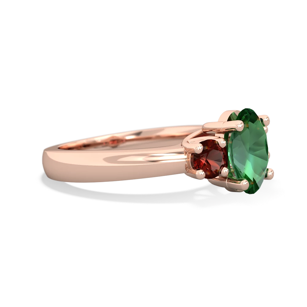 Lab Emerald Three Stone Oval Trellis 14K Rose Gold ring R4024