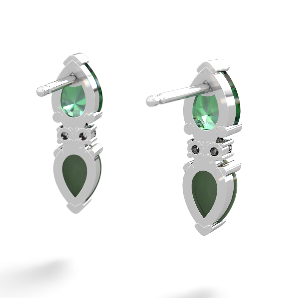 Lab Emerald Bowtie Drop 14K White Gold earrings E0865