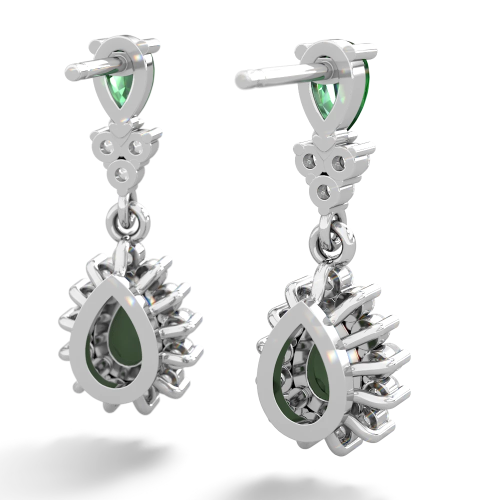 Lab Emerald Halo Pear Dangle 14K White Gold earrings E1882