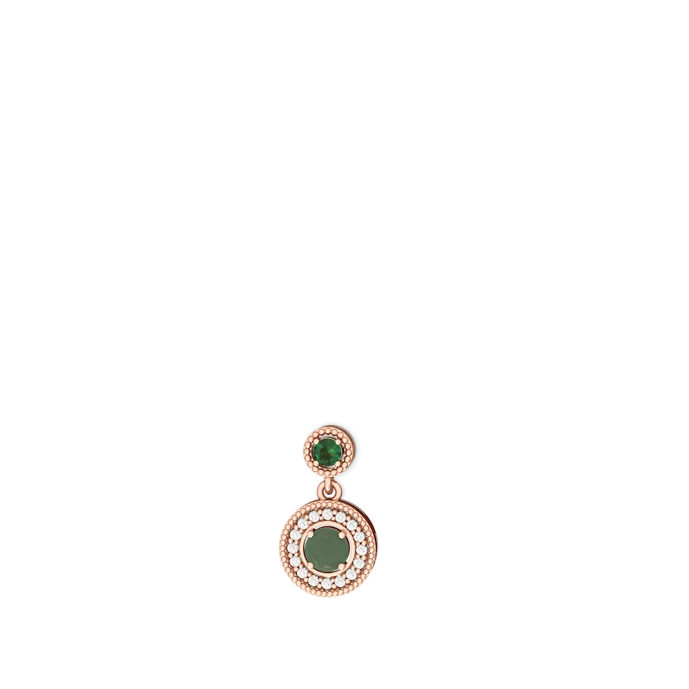 Lab Emerald Halo Dangle 14K Rose Gold earrings E5319