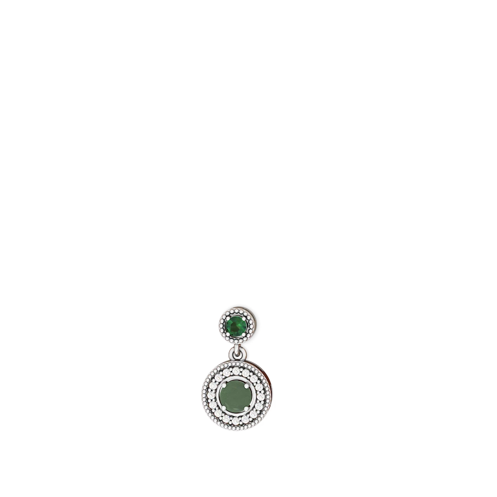 Lab Emerald Halo Dangle 14K White Gold earrings E5319