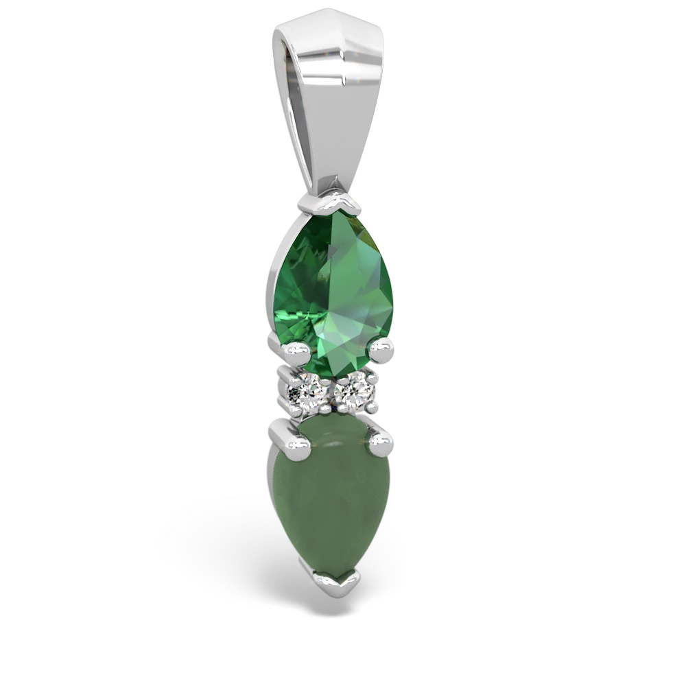 Lab Emerald Bowtie Drop 14K White Gold pendant P0865