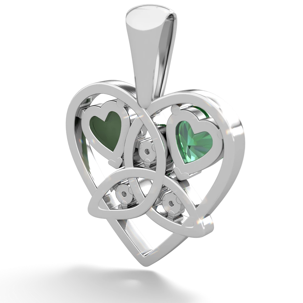 Lab Emerald Celtic Trinity Heart 14K White Gold pendant P5331