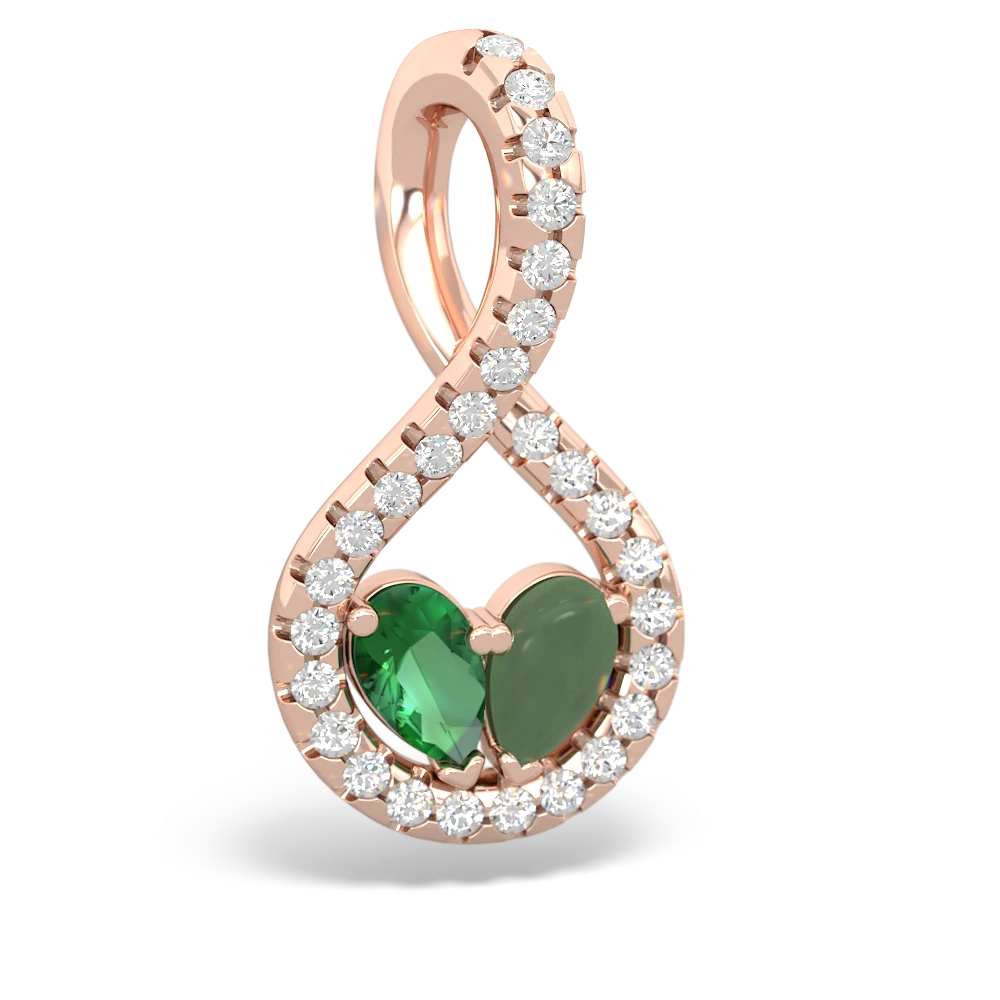 Lab Emerald Pave Twist 'One Heart' 14K Rose Gold pendant P5360