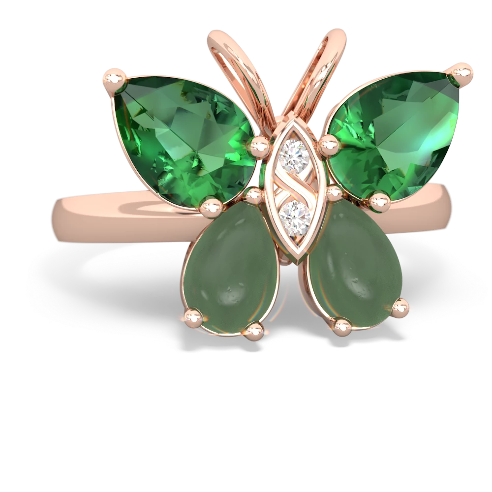 Lab Emerald Butterfly 14K Rose Gold ring R2215