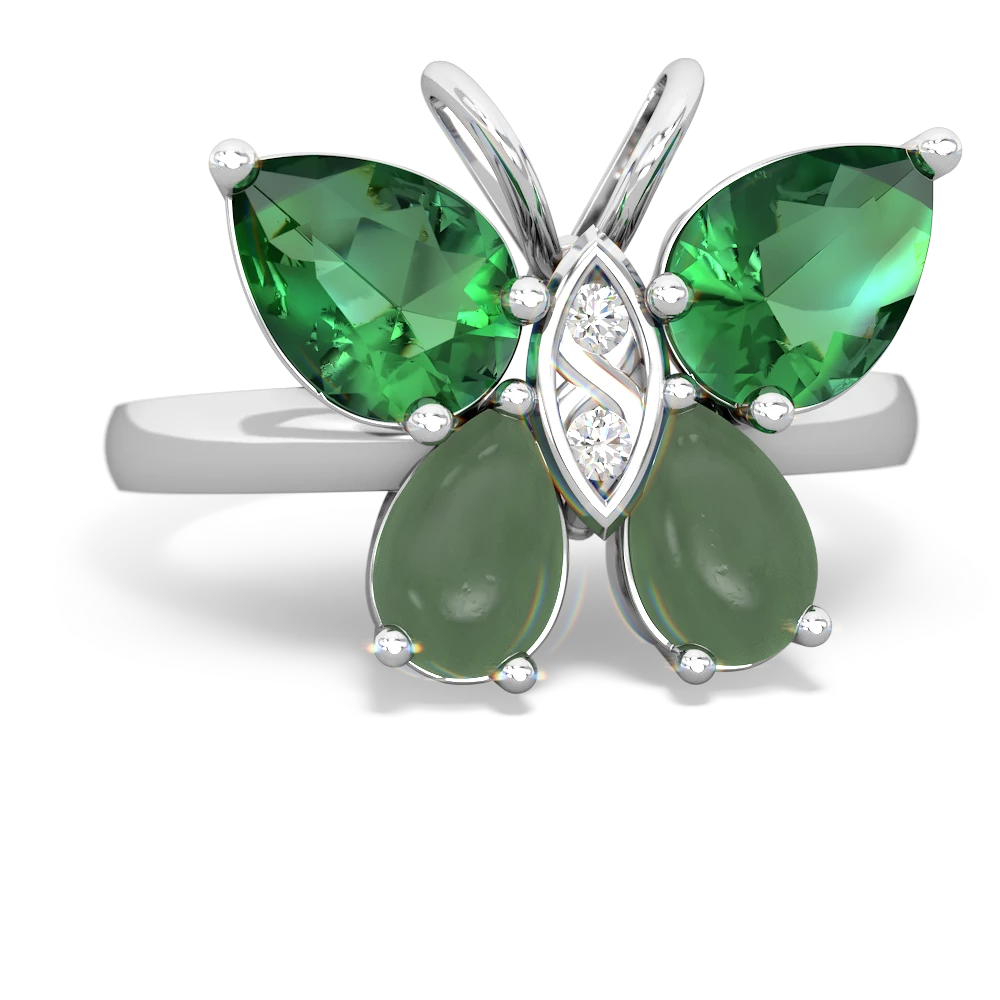 Lab Emerald Butterfly 14K White Gold ring R2215