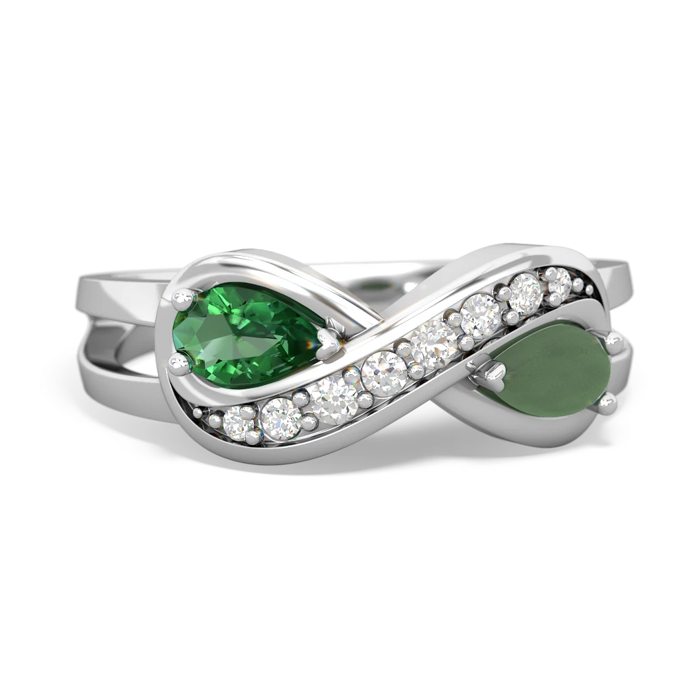 Lab Emerald Diamond Infinity 14K White Gold ring R5390