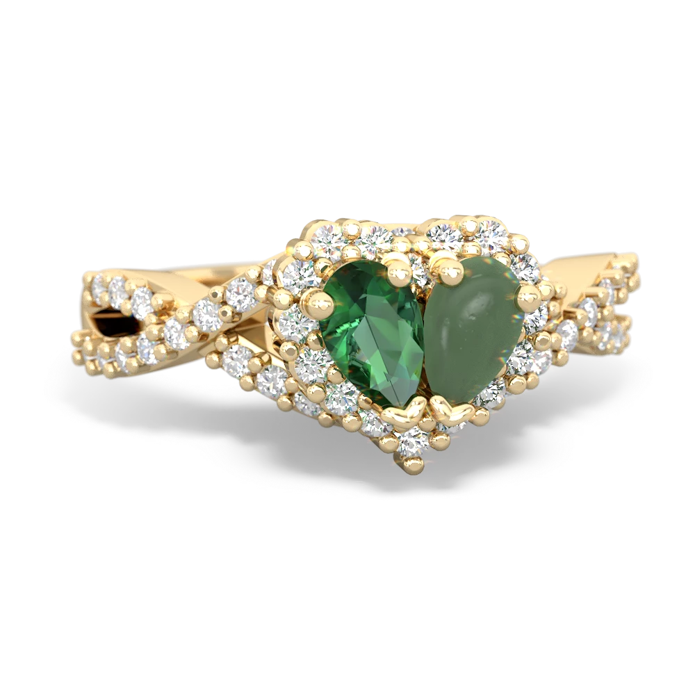 Lab Emerald Diamond Twist 'One Heart' 14K Yellow Gold ring R2640HRT