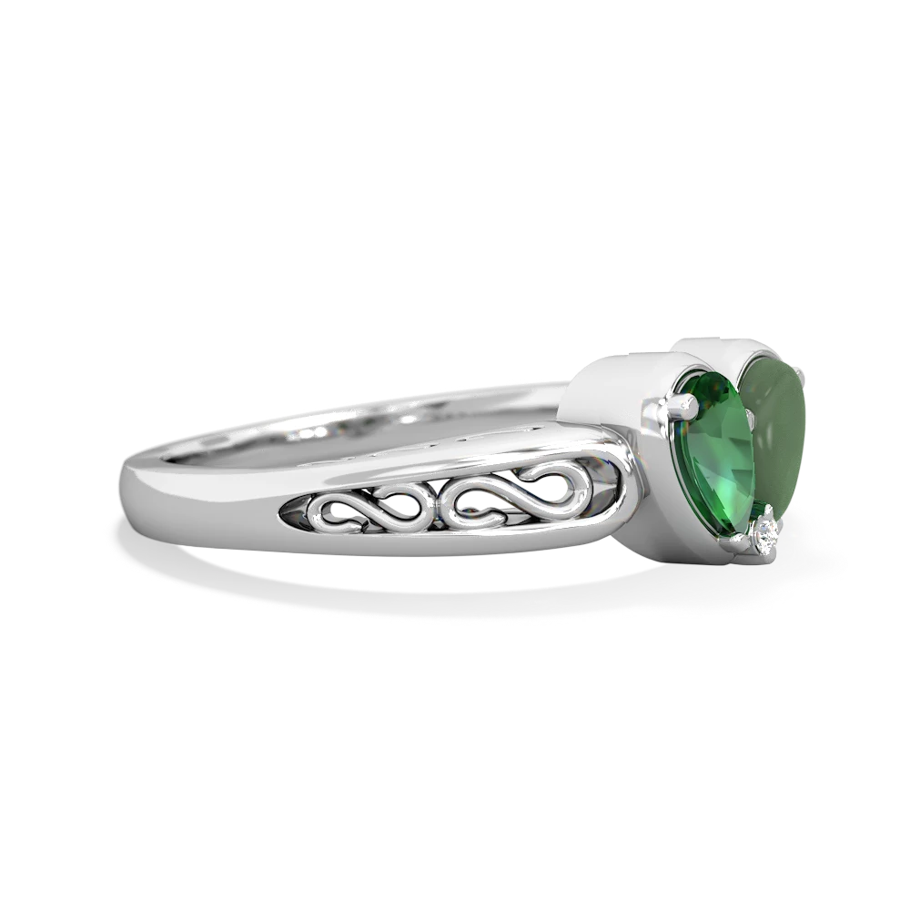 Lab Emerald Filligree 'One Heart' 14K White Gold ring R5070