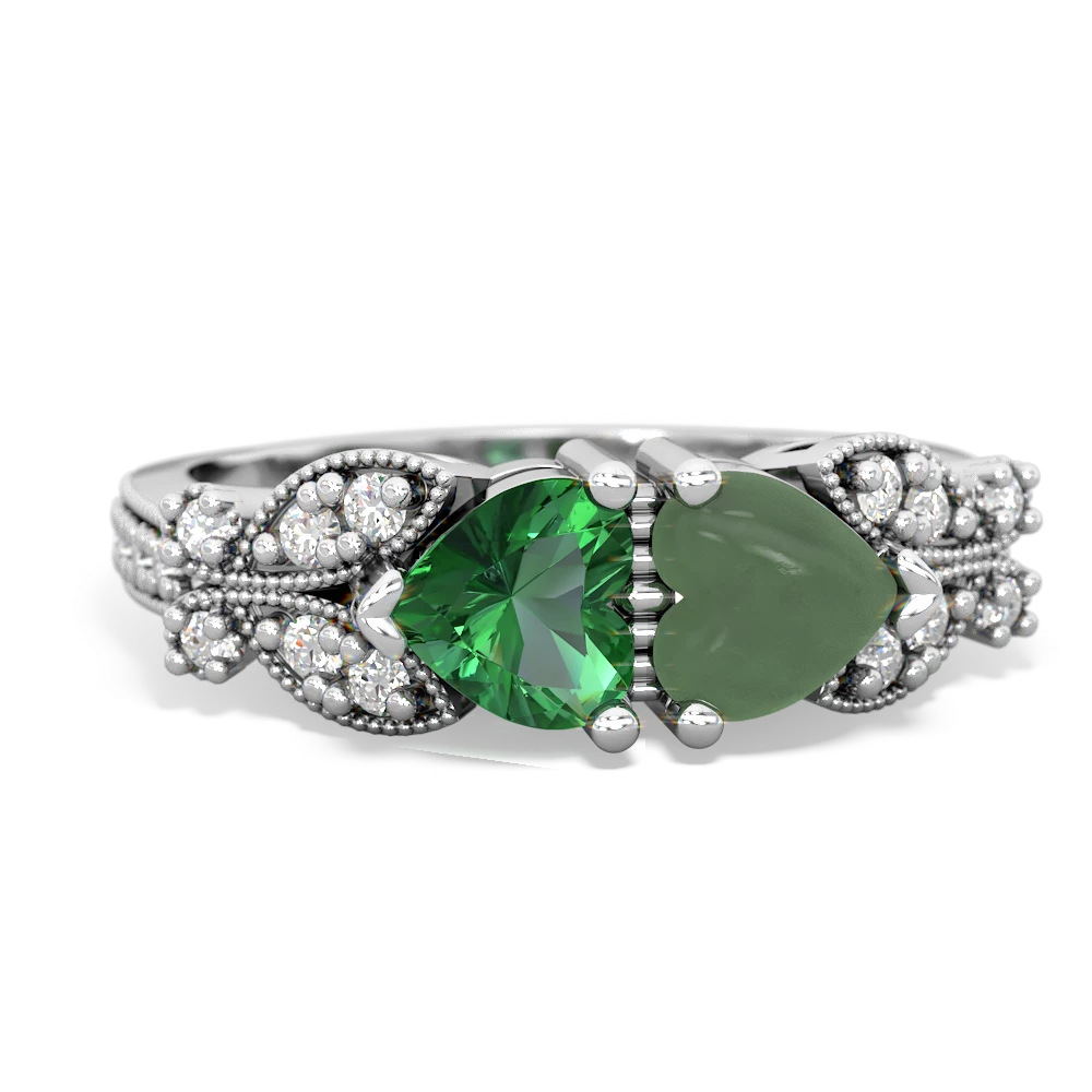 Lab Emerald Diamond Butterflies 14K White Gold ring R5601