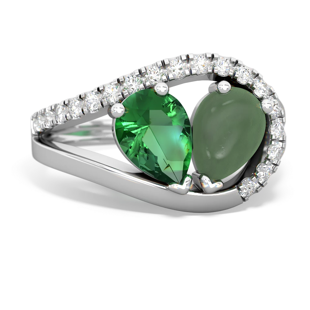 Lab Emerald Nestled Heart Keepsake 14K White Gold ring R5650