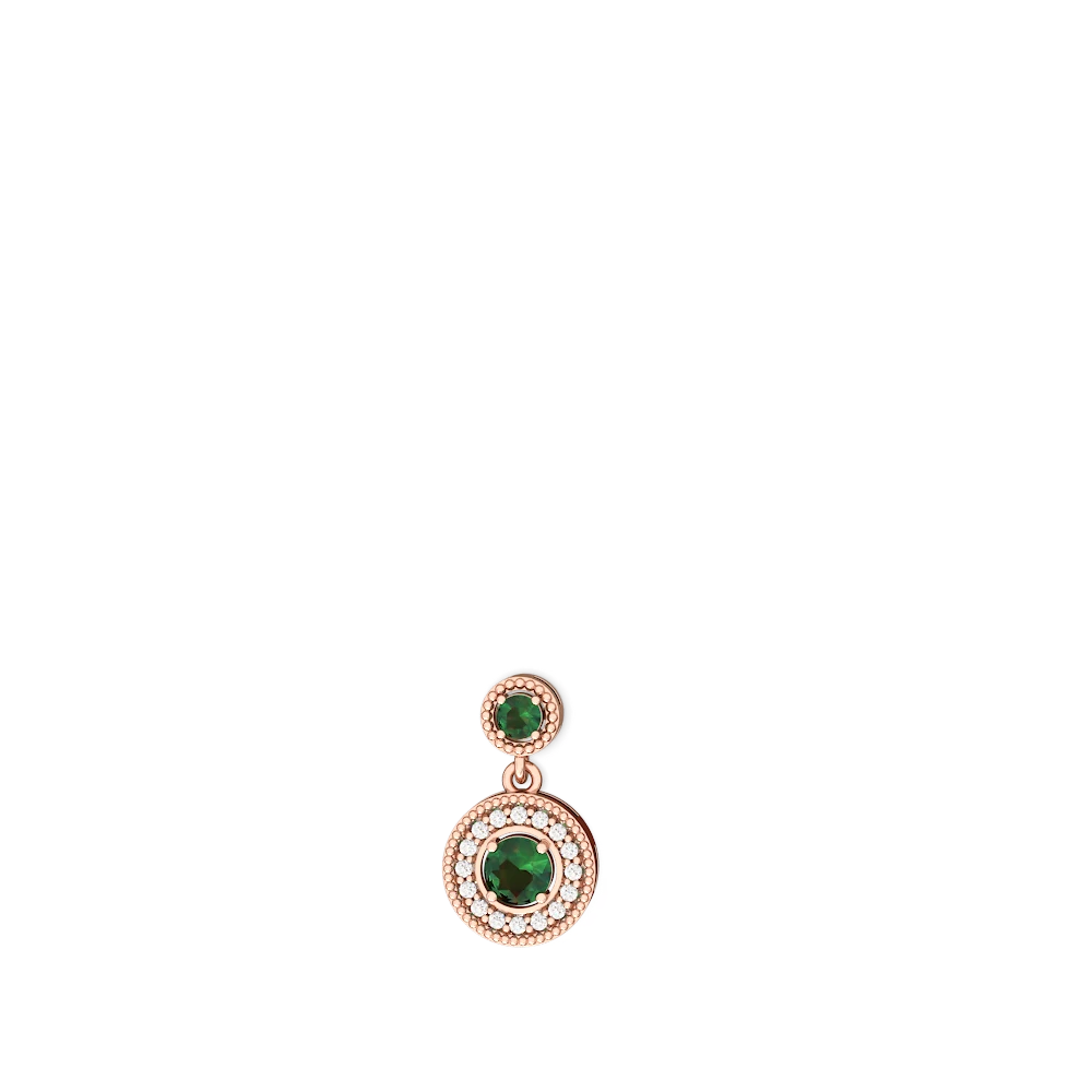 Lab Emerald Halo Dangle 14K Rose Gold earrings E5319