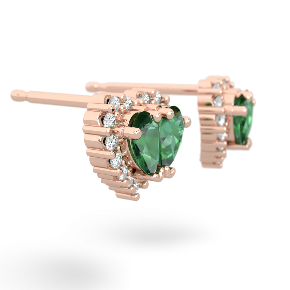 Lab Emerald Halo 14K Rose Gold earrings E7008