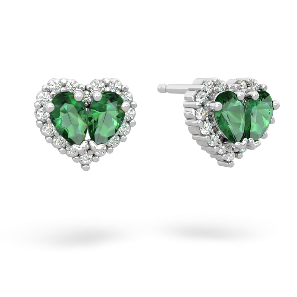 Lab Emerald Halo 14K White Gold earrings E7008