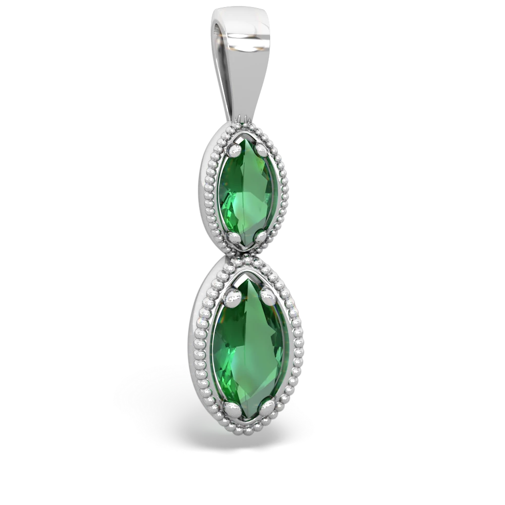 Lab Emerald Antique-Style Halo 14K White Gold pendant P5700