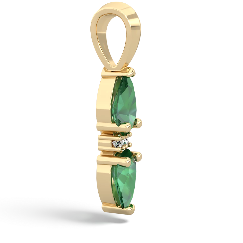 Lab Emerald Bowtie Drop 14K Yellow Gold pendant P0865