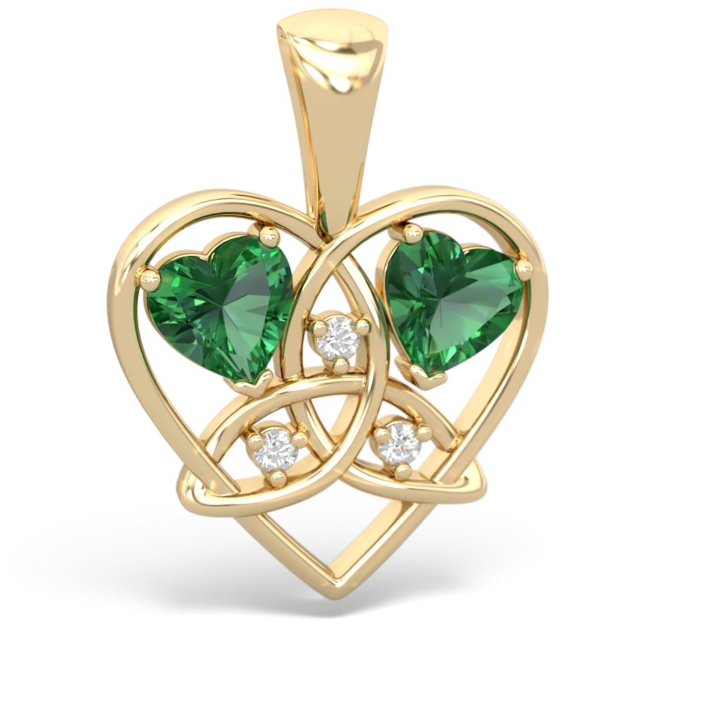 Lab Emerald Celtic Trinity Heart 14K Yellow Gold pendant P5331