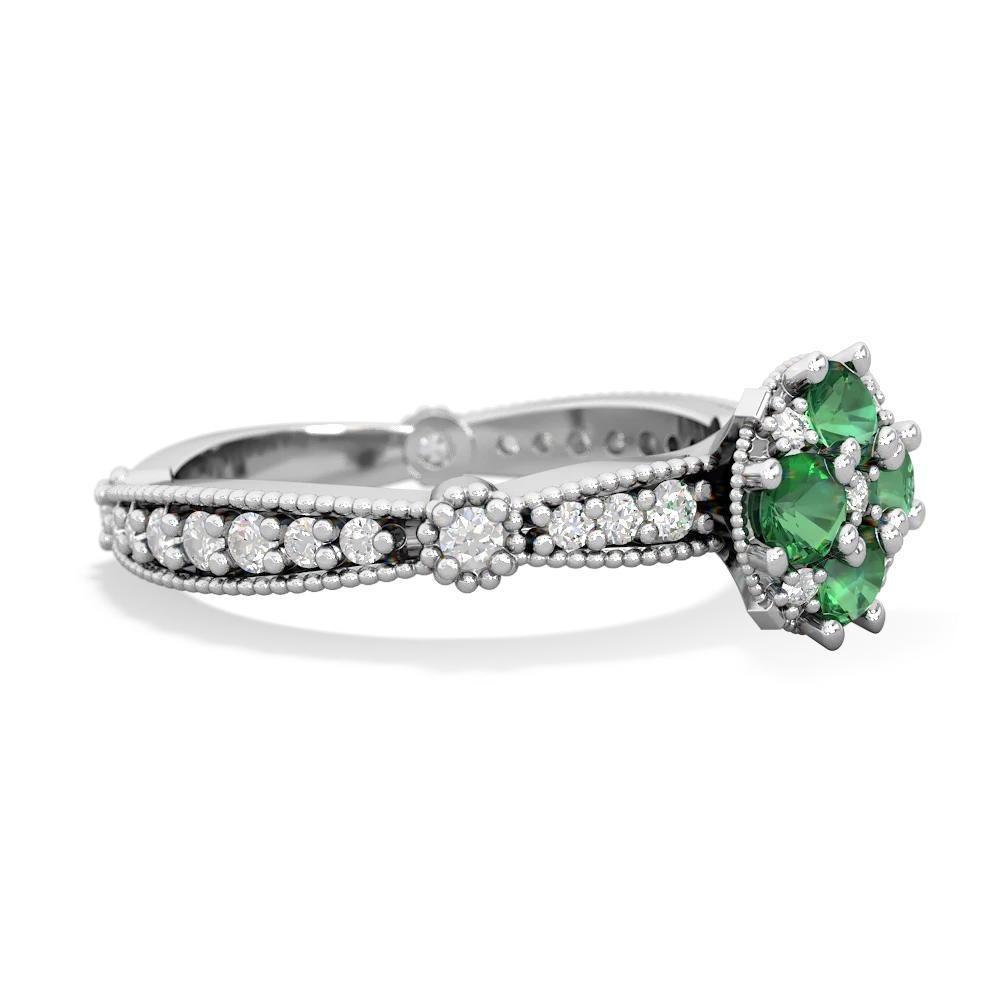 Lab Emerald Sparkling Tiara Cluster 14K White Gold ring R26293RD