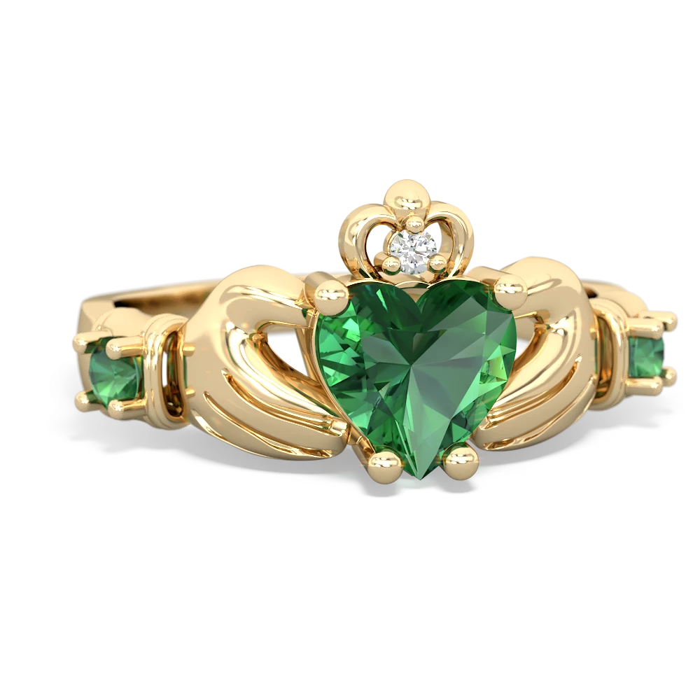 Lab Emerald Claddagh Keepsake 14K Yellow Gold ring R5245