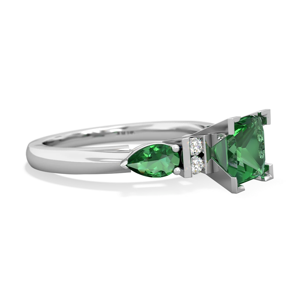 Lab Emerald 6Mm Princess Eternal Embrace Engagement 14K White Gold ring C2002