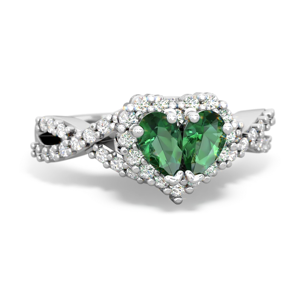 Lab Emerald Diamond Twist 'One Heart' 14K White Gold ring R2640HRT