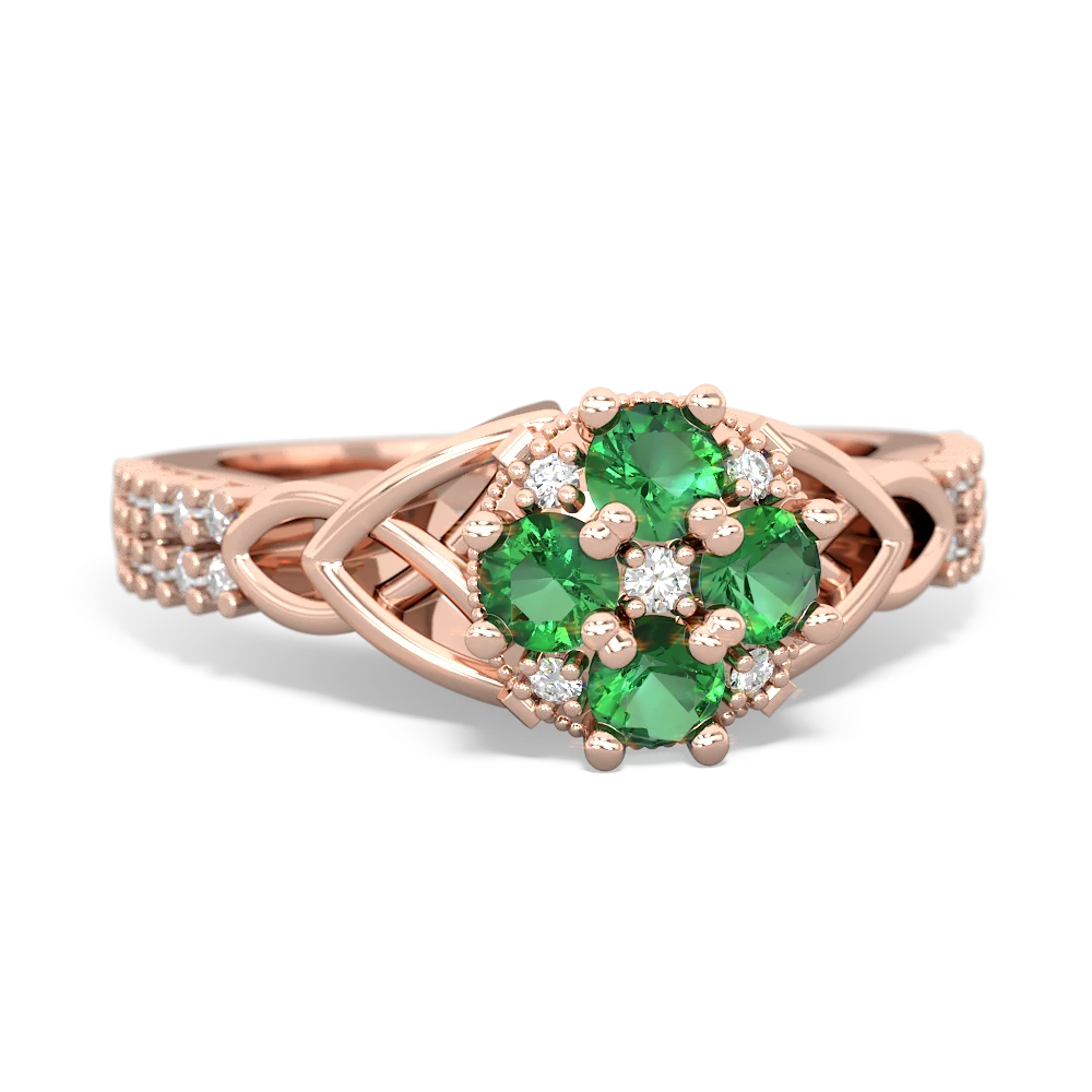 Lab Emerald Celtic Knot Cluster Engagement 14K Rose Gold ring R26443RD