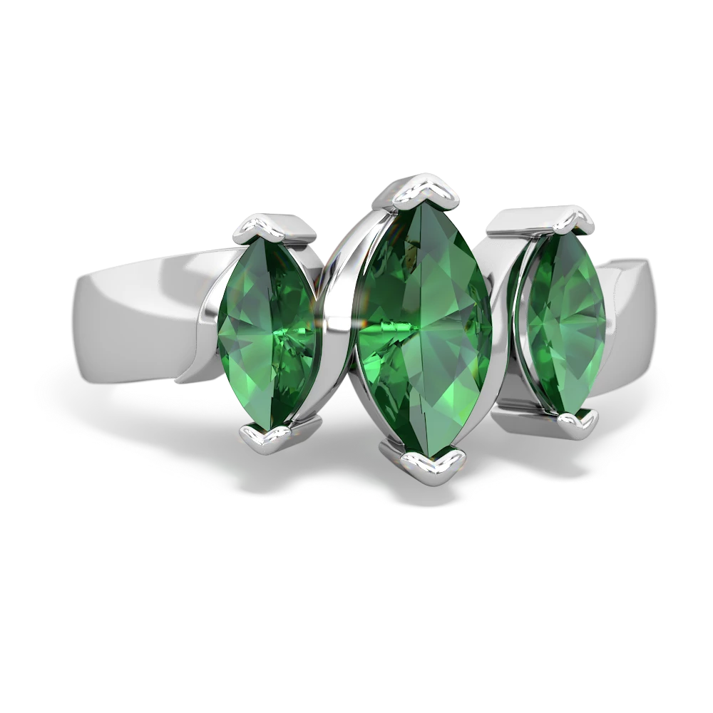 Lab Emerald Three Peeks 14K White Gold ring R2433